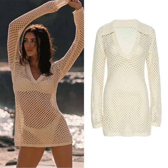 NEW MONDAY SWIMWEAR NEWPORT DRESS - IVORY CROCHET - Picture 1 of 12